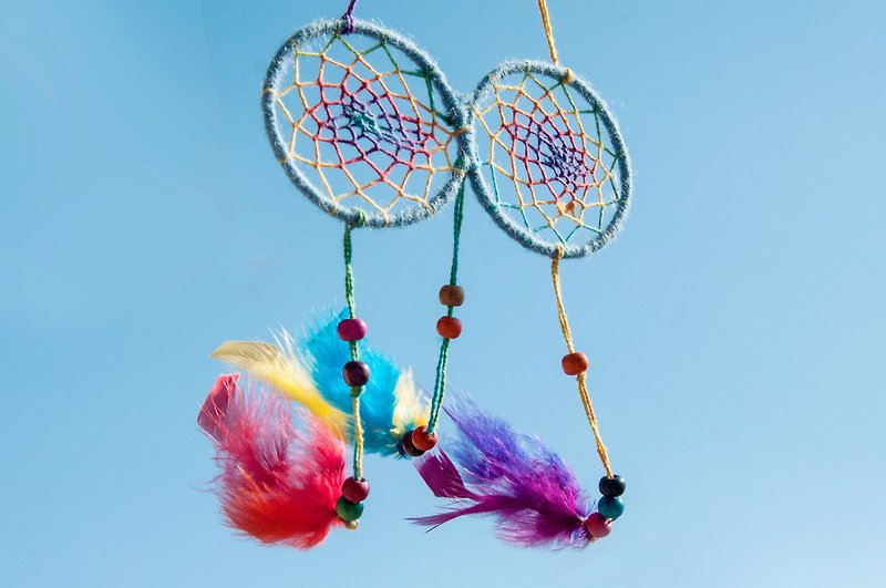 National Wind boho ornaments hand-woven cotton Linen Dreamcatcher Charm dream Cather- blue eyes - ของวางตกแต่ง - ผ้าฝ้าย/ผ้าลินิน สีน้ำเงิน