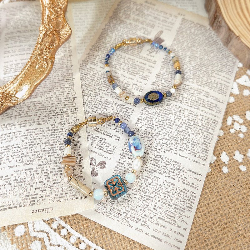 Blue Vibe - Summer Retro Vintage Natural Crystal Stone Beads Bracelet - สร้อยข้อมือ - วัสดุอื่นๆ หลากหลายสี