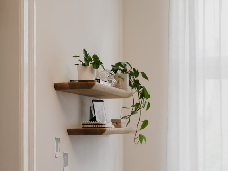 Floating Shelf Bundle - Set of two minimalistic wall-mounted wooden shelves - 層架/置物架/置物籃 - 木頭 咖啡色