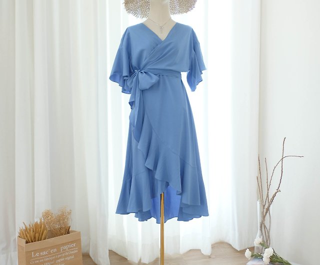 Pastel blue dress Bridesmaid dress Warp ...
