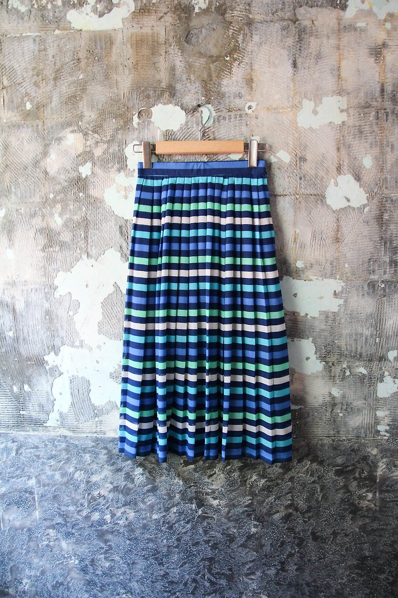 袅袅 department store-Vintage blue crossbar skirt is retro - Skirts - Polyester 