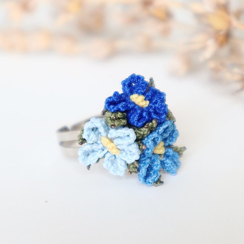 PREMIUM OYA lace Ring 【BOUQUET】Ocean Blue - แหวนทั่วไป - ไฟเบอร์อื่นๆ สีน้ำเงิน