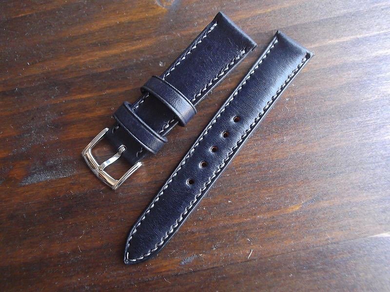 義大利馬鞍革錶帶  手染製作 手工皮件 植鞣革 手縫皮件 手工製 - 錶帶 - 真皮 藍色
