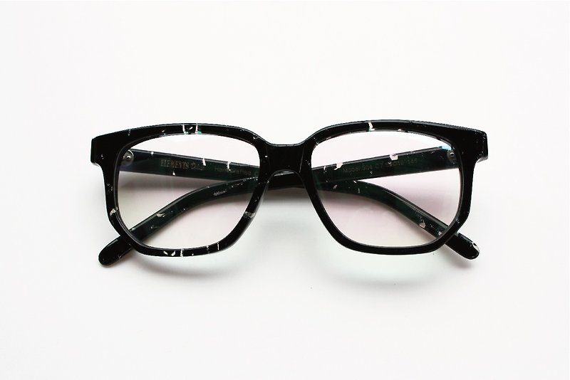 304-C7 Square Rectangle eyeglasses frame eyewear Handmade in Japan - Glasses & Frames - Other Materials Black