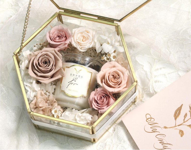 【I Love My Mom】Exclusive Message Candle Preserved Flower Box - เทียน/เชิงเทียน - วัสดุอื่นๆ สึชมพู