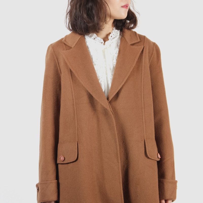[Egg plant ancient] elegant camel wool vintage coat - Women's Casual & Functional Jackets - Wool Brown