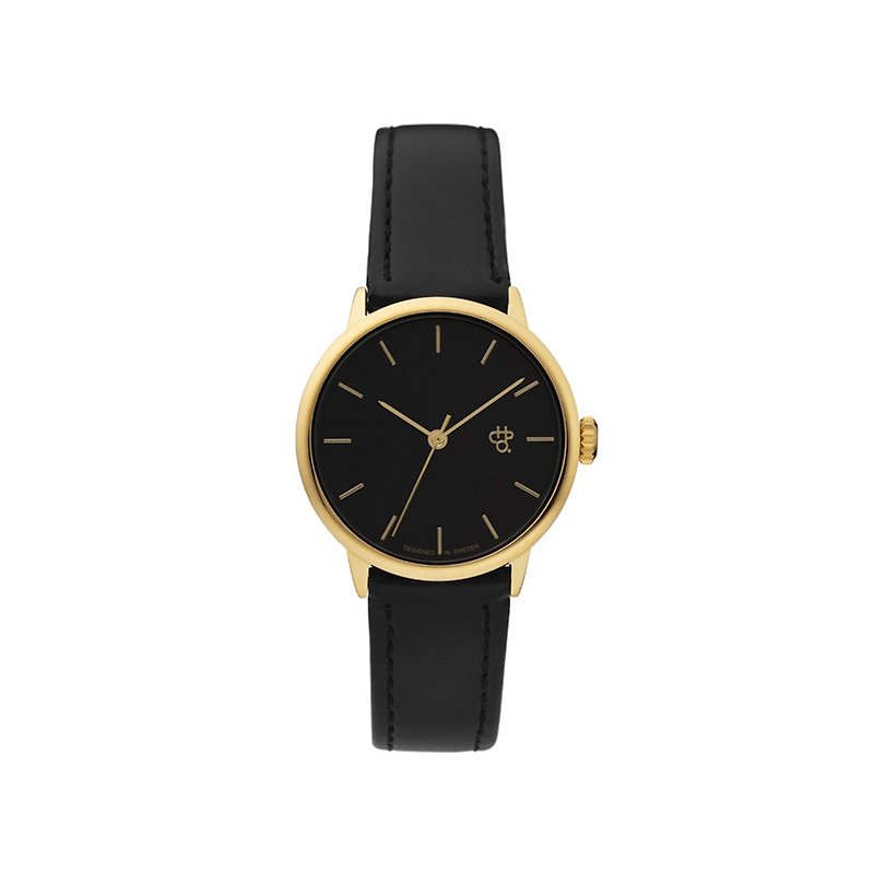 Chpo Brand 瑞典品牌 - Khorshid Mini系列 金黑錶盤黑皮革 手錶 - 女裝錶 - 人造皮革 金色