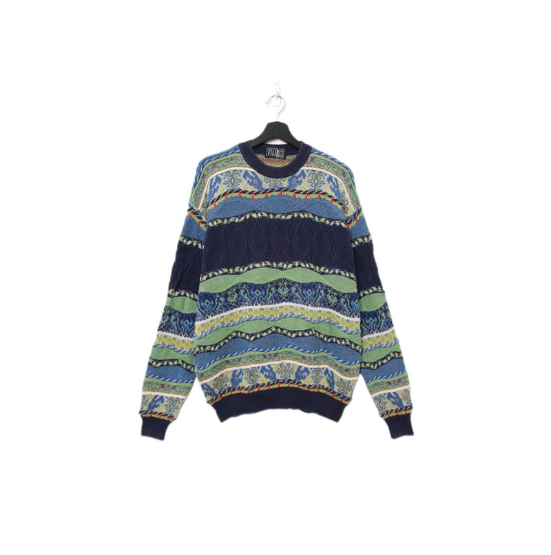 Back to Green-復古毛衣 針織 藍綠半立體ws-12 vintage sweater - 男毛衣/針織衫 - 羊毛 