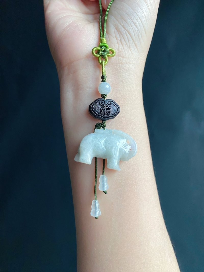 天然緬甸玉 翡翠 吉祥如意 象 設計款 包掛 禮物 車掛 長壽 - 手機掛繩/背帶 - 玉石 綠色