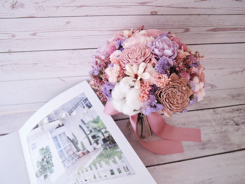 Round Dry Flowers in Bunch of Bouquets [Beautiful Spring Words] Sharing Bouquet/Pink Purple - ช่อดอกไม้แห้ง - พืช/ดอกไม้ สึชมพู