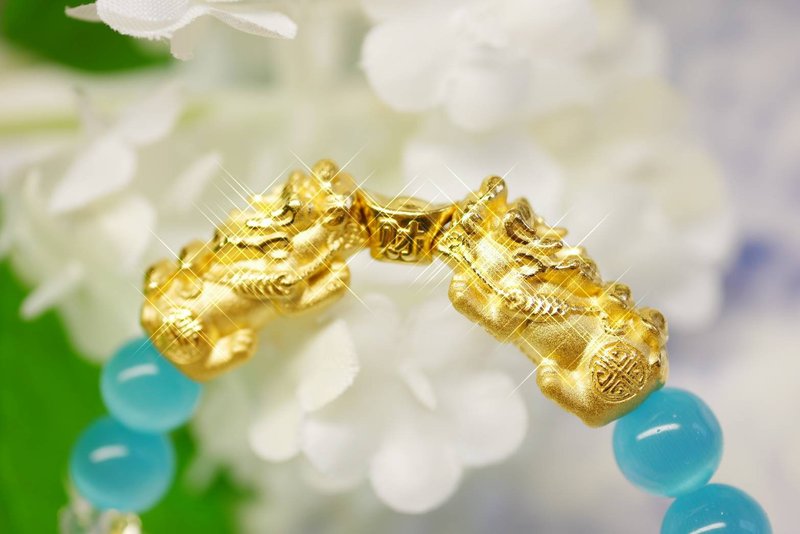 招財開運貔貅-(大三元版)-招財 納福 旺業績 - 手鍊/手環 - 24k 金 金色