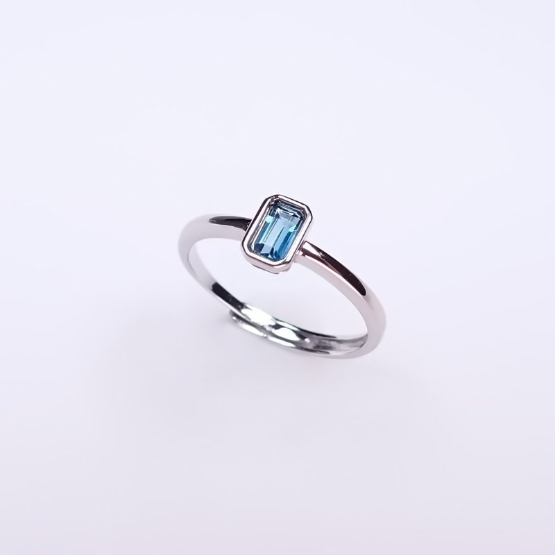 London Blue Stone Solitaire Emerald Turned Sterling Silver Ring - General Rings - Silver Blue