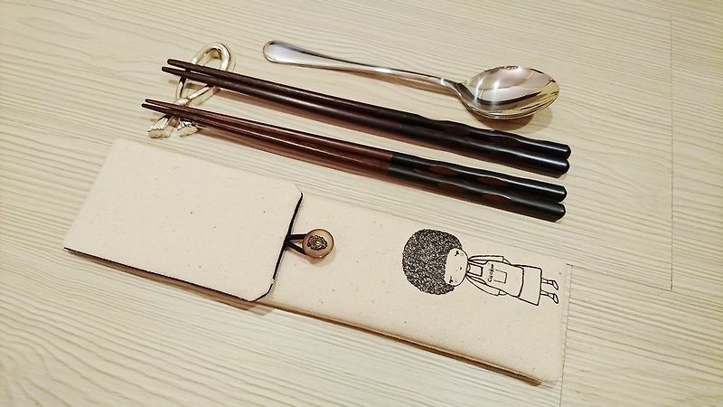 Eco-friendly tableware storage bag cutlery set double chopstick bag QMao Mom - Cutlery & Flatware - Cotton & Hemp Multicolor