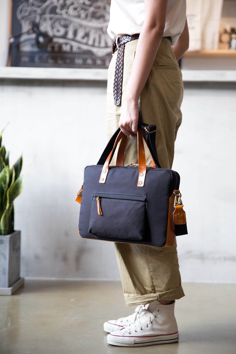 Water Resistant 15 inch Laptop Messenger Shoulder Bag with Strap Black - Laptop Bags - Cotton & Hemp Black