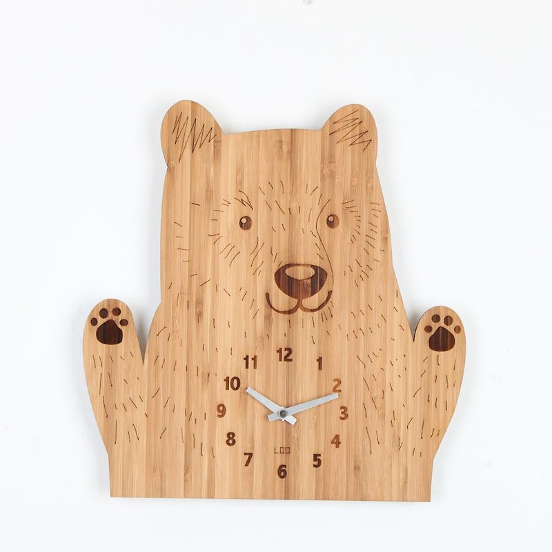 Homeloo Bamboo Wood Children Kids Animal Wall Clock Bear - นาฬิกา - ไม้ไผ่ สีนำ้ตาล