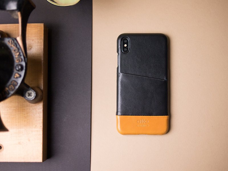 Alto iPhone Xs Max Metro Leather Case – Raven/Caramel - Phone Cases - Genuine Leather Black