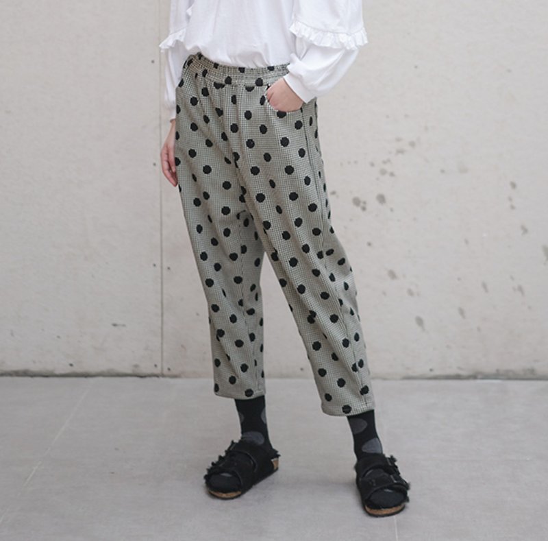 Chidori pattern dot casual pants-imakokoni - Women's Pants - Cotton & Hemp Black
