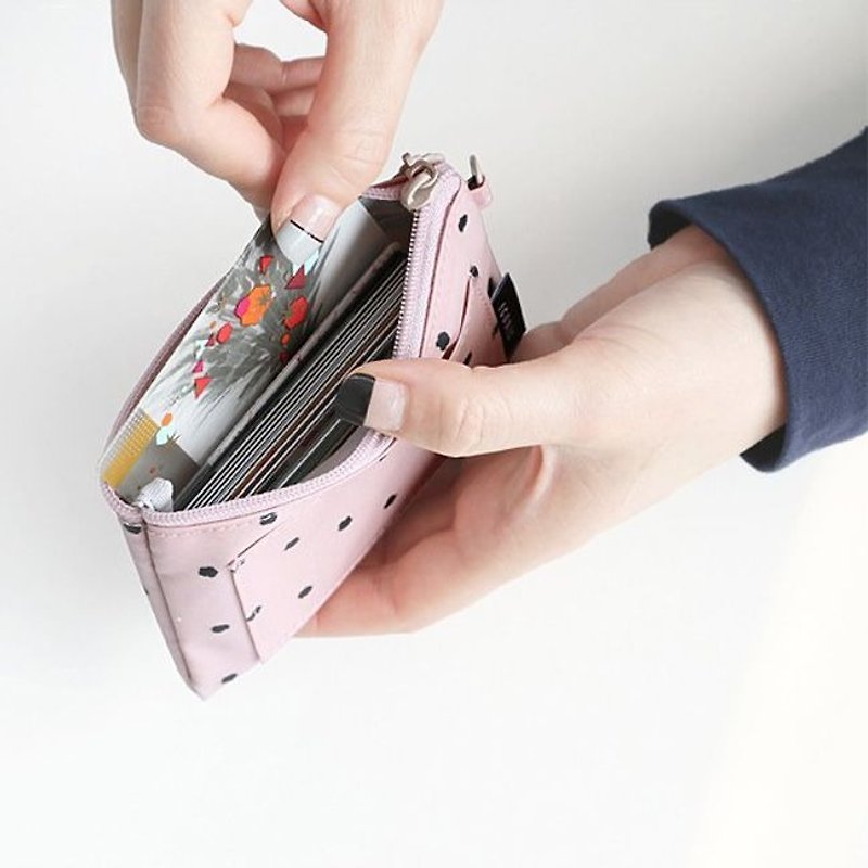 出清特價-隨身票卡證件零錢包-粉紅點點,ICO89117 - 散紙包 - 棉．麻 粉紅色