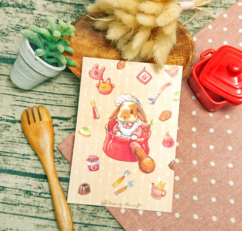 牛奶鍋兔兔-厚水彩紙明信片 - 卡片/明信片 - 紙 多色