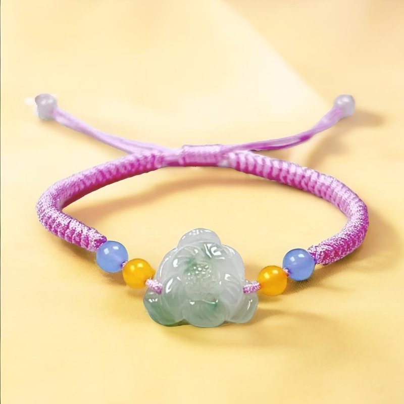 Ice jade lotus braided bracelet with floating flowers | Natural Burmese jade jade A grade | Gift giving - สร้อยข้อมือ - หยก สีใส