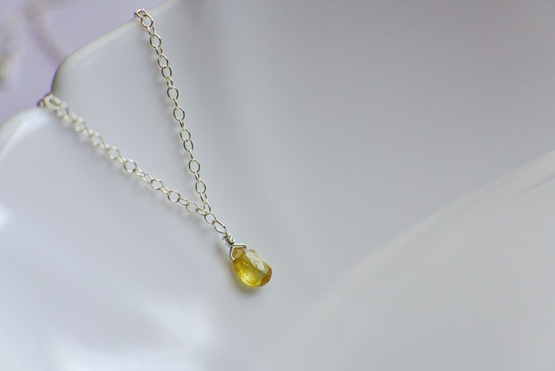 Tiny Teardrop Yellow Sapphire Necklace, September Birthstone, SV925/14KGF - Necklaces - Semi-Precious Stones Yellow