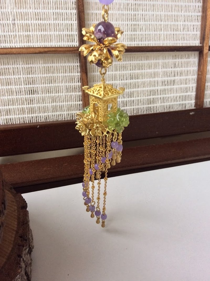 Handmade by meow ~ ancient style long hairpin (with two pendants) - เครื่องประดับผม - โลหะ 