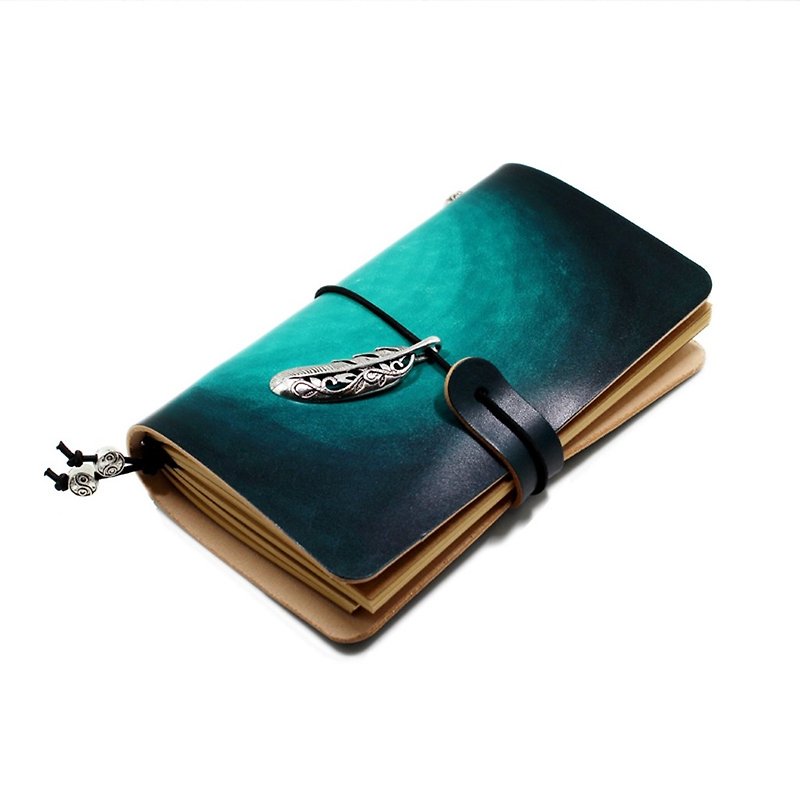 Dark green smudged handbook leather notebook diary TN travel book can be customized - สมุดบันทึก/สมุดปฏิทิน - หนังแท้ สีเขียว