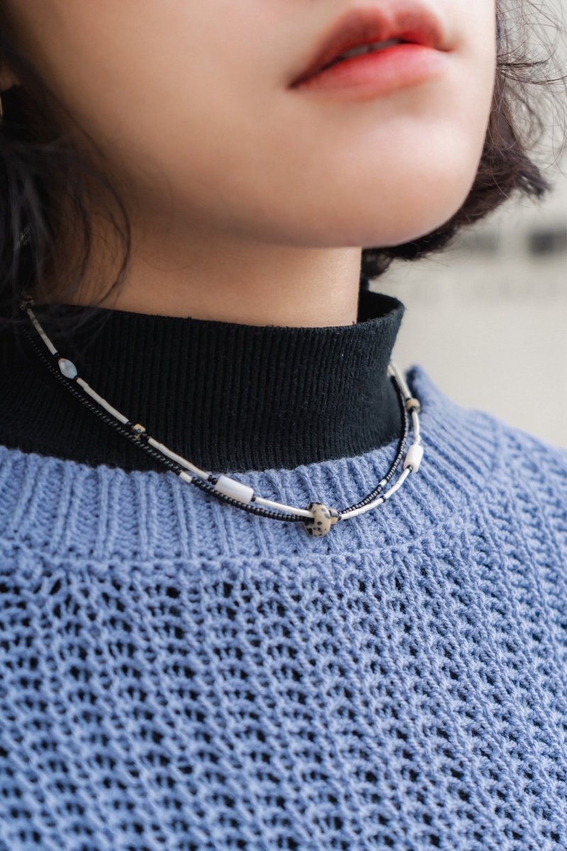 墨 串珠雙層項鍊 - 項鍊 - 其他材質 黑色