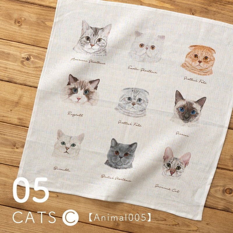 大きめリネンハンカチ キャット ドッグ 43×43cm 5.Cats-C - 其他 - 其他材質 白色