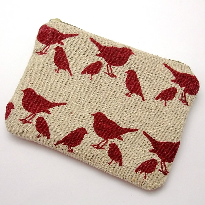 ジッパー財布、カードパック、キーケース、ヘッドフォンパッケージ、小さなオブジェクトパッケージ - 赤い鳥（ZS-109） - 小銭入れ - コットン・麻 レッド