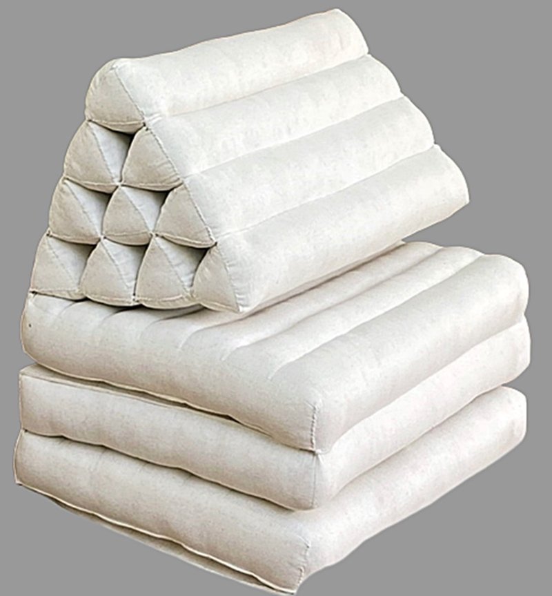 Standard 3 fold 50x160cm Thai triangle kapok floor cushion pillow fold mattress - 枕頭/抱枕 - 棉．麻 白色