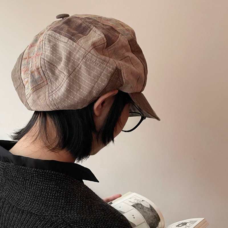 Newsboy hat/Japanese vintage dyed fabric/Special gray/Christmas gift - Hats & Caps - Cotton & Hemp Gray