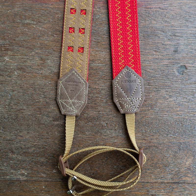 30mm width camera strap red x lining cafe au lait x leather wood gray - Camera Straps & Stands - Other Materials Red