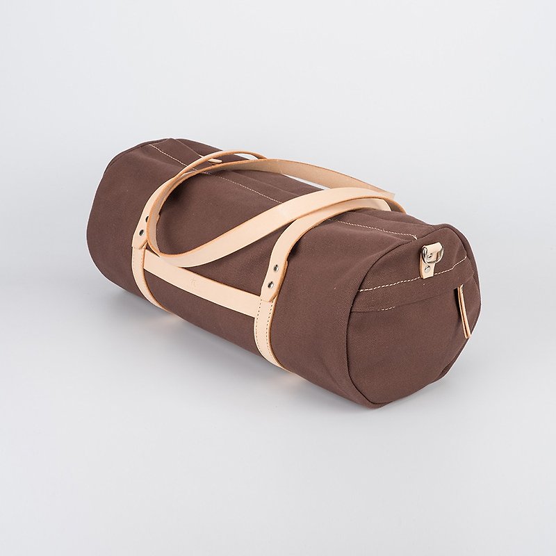 [Canvas meets leather] Large-capacity leisure fitness cylinder canvas bag short-distance travel portable messenger bag - กระเป๋าแมสเซนเจอร์ - ผ้าฝ้าย/ผ้าลินิน สีน้ำเงิน