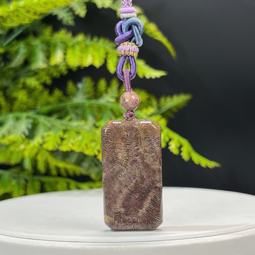 WANZAMGOK 精品天然珊瑚玉吊墜項錬冰潤高瓷苔蘚蟲紋長方形無事牌好運福氣