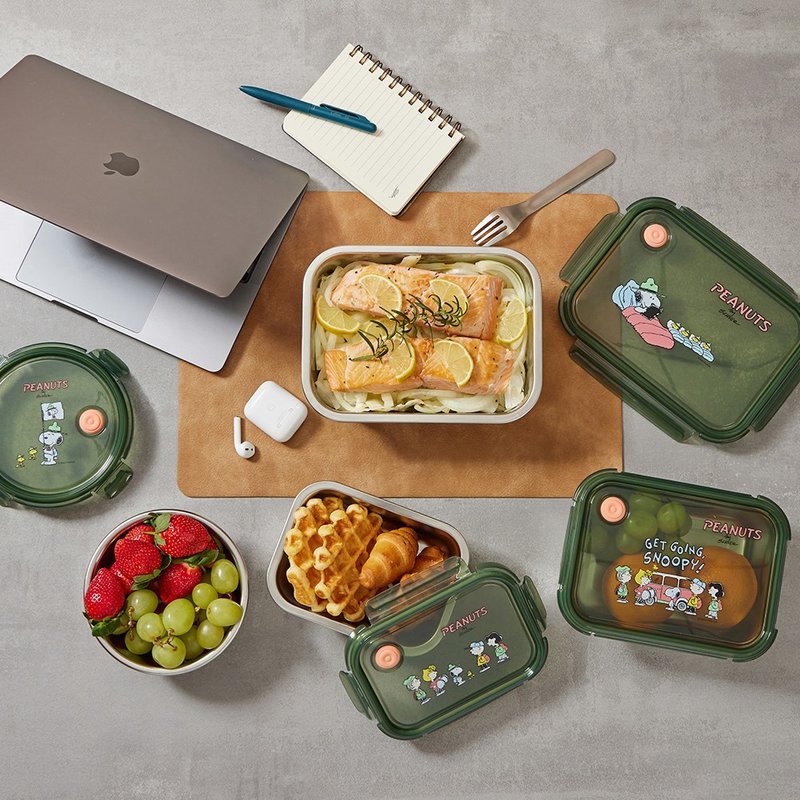 [Corning Tableware] SNOOPY camping fun Stainless Steel crisper - Lunch Boxes - Stainless Steel Green