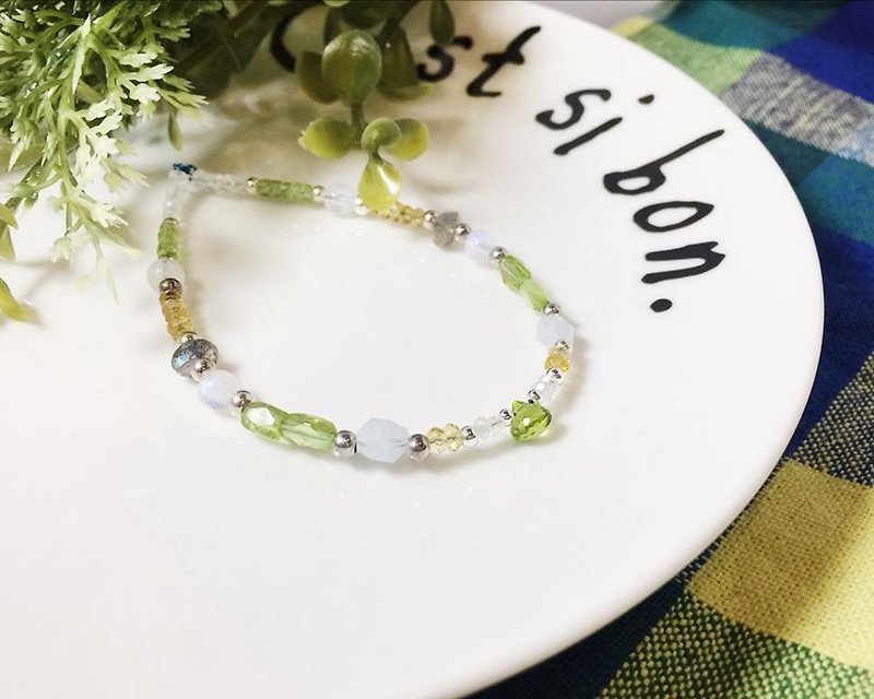 MH sterling silver natural stone custom series_boulevard_olives - Bracelets - Crystal Green