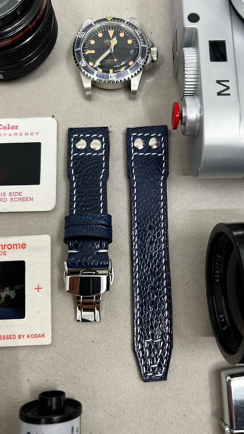 Eternitizzz 錶帶及手錶設計工房 飛行員腕錶帶22mm 20mm 錶帶訂製 IWC Big Pilot 藍色鴕鳥腿皮革