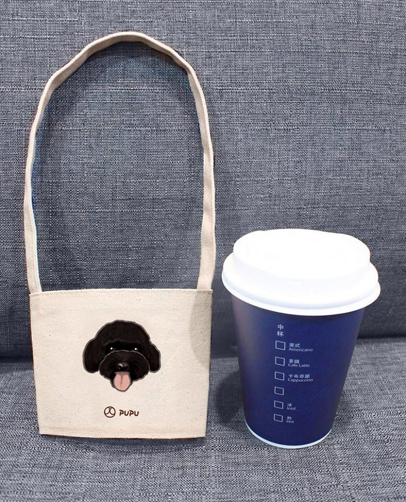 Black VIP-Large Head (Cup Cover)--Taiwan-made cotton and linen-Cultural & Creative-Environmental Protection-Beverage Bag-Planet of Flies - กระเป๋าถือ - ผ้าฝ้าย/ผ้าลินิน ขาว