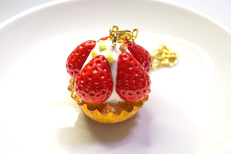 French Strawberry Tart Ornament | Imitation Dessert Clay Handmade Ornament - Keychains - Clay Red