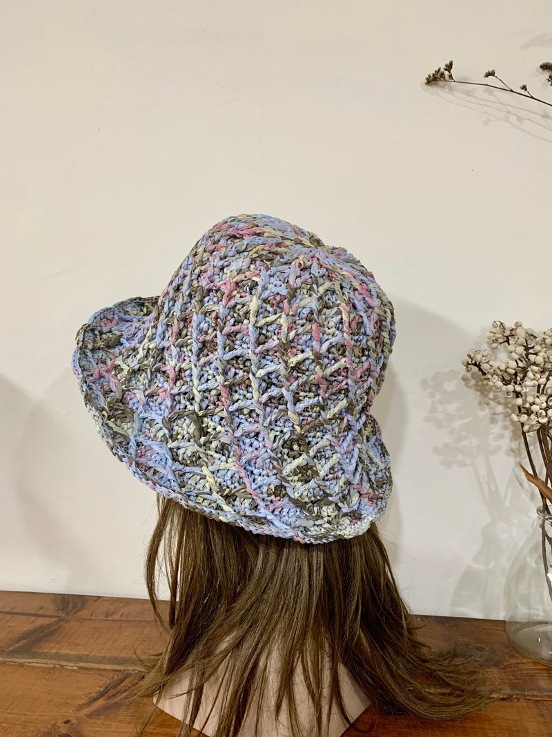 Diamond pattern series sun hat. Pink blue/red/grass green. Purely handmade. Paper hat/straw hat - หมวก - กระดาษ 