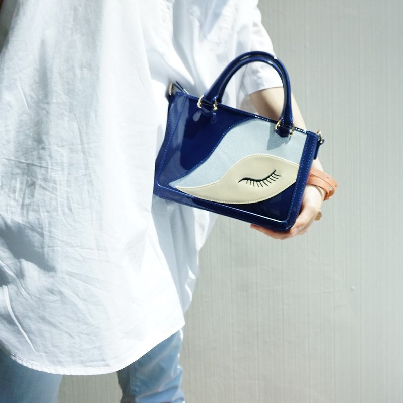 Kanali dark blue paint Italian leather handbag / crossbody bag - กระเป๋าถือ - หนังแท้ 