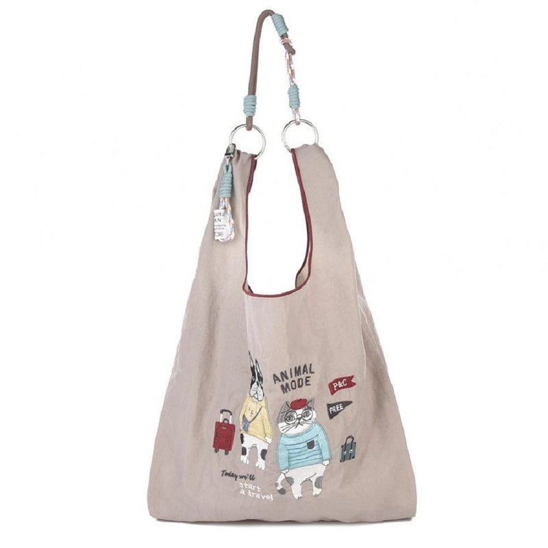 Kusuguru Japan Eco Bag Extremely Lightweight 2 Shoulder Portable Water-Repellent Animal Fashion Mocha Color - Handbags & Totes - Nylon Khaki