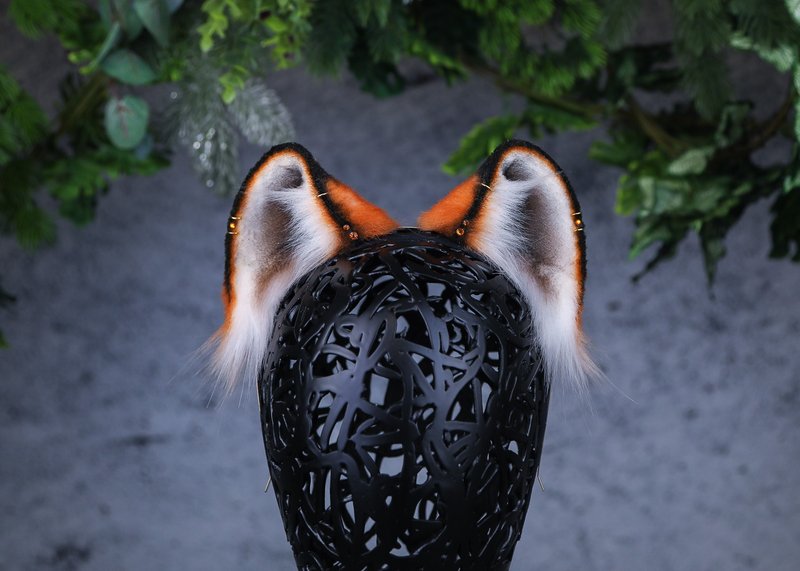 Realictic Tiger Ears Faux Fur Ears - 髮夾/髮圈 - 其他人造纖維 橘色