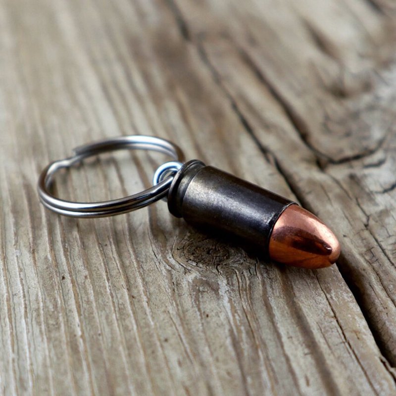 Bullet - 9mm Pistol Bullet Keyring / Metal Shaped Keychain Textured Key Charm - ที่ห้อยกุญแจ - วัสดุอื่นๆ 