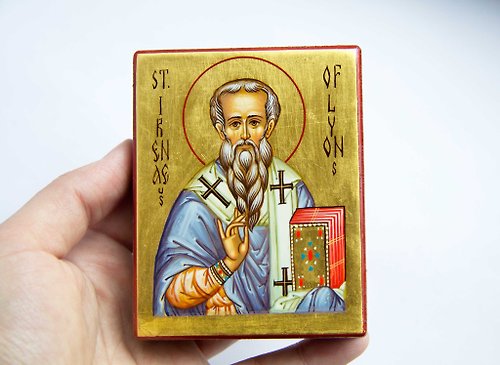 Orthodox small icons hand painted orthodox wood icon Saint Irenaeus of Lyons religious art