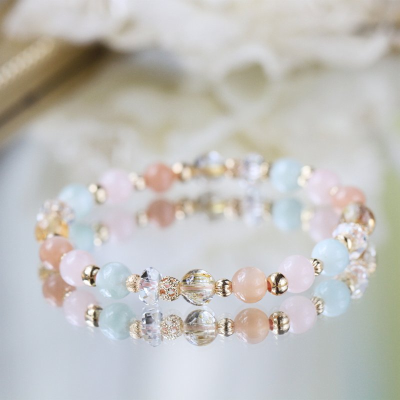 Blonde White Quartz Rose Quartz Citrine. Love Prague. Happiness, Health and Good Luck Crystal Bracelet - Bracelets - Crystal Multicolor