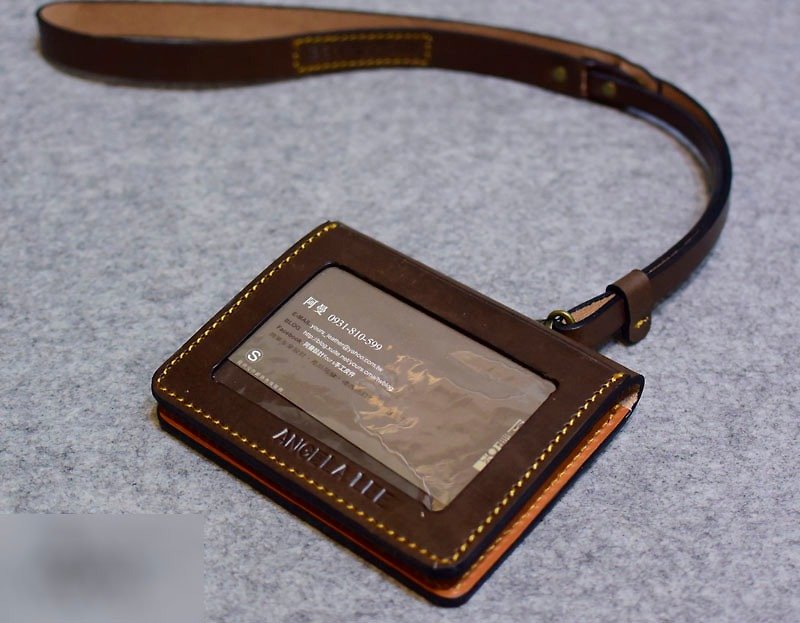 Horizontal Double ID Window + Structured Neck Strap - ID & Badge Holders - Genuine Leather 