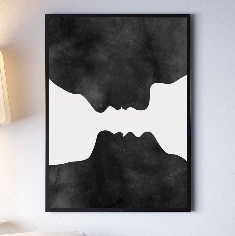 LGBT+ art, gay love, jpg file, gay couple kissing, gay friend gift, black decor - Posters - Other Materials Black