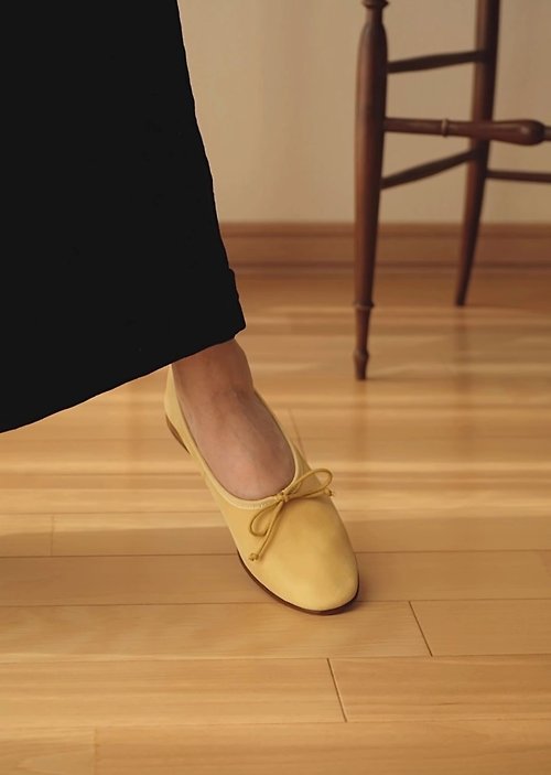 LILVINTAGE NUBUCK 法式復古芭蕾舞鞋 一腳蹬奶奶鞋 黃色